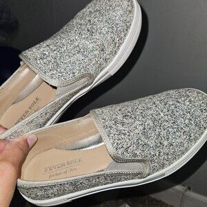 Silver sparkly slip on shoes